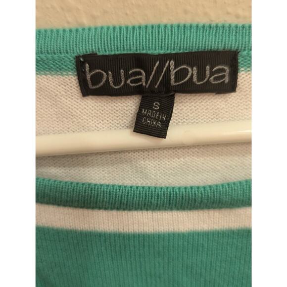 Pretty teal & white striped lightweight sweater w/mermaid embroidery, bua/bua S - Picture 2 of 8